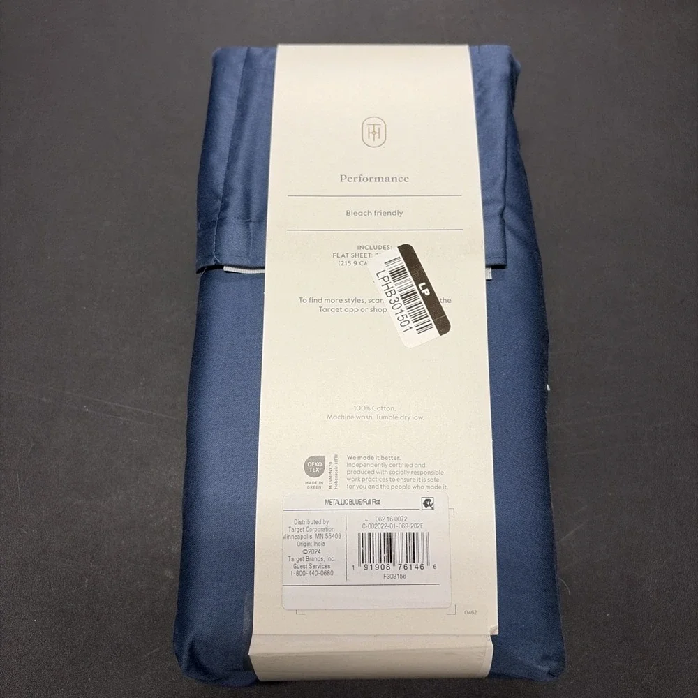 Full 400 Thread Count Performance Flat Sheet Metallic Blue Threshold Cotton 0632